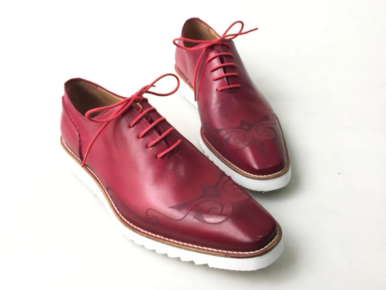 TucciPolo Handmade Italian Calf Skin Leather Oxford Style Casual Red Sneaker Dress Shoe