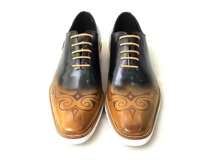 TucciPolo Handmade Italian Calf Skin Leather Oxford Style Casual two tone Black and brown Sneaker