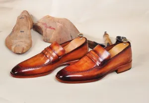 TucciPolo Handmade Leather Luxury Handstitched Tan Mens Loafers Shoe