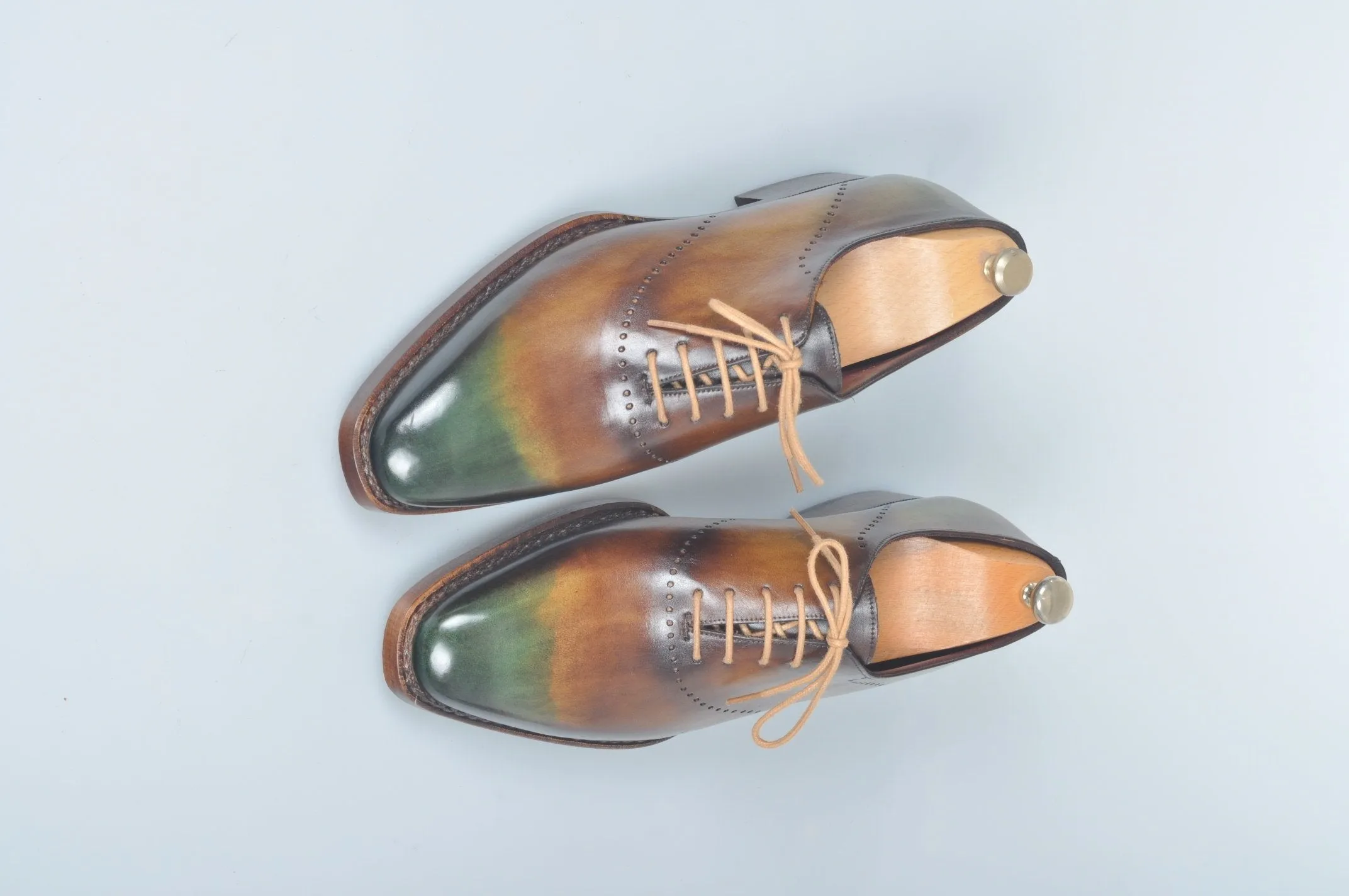 TucciPolo Handmade Luxury Brown and Green Goodyear Welted Oxford Mens Italian Leather Shoes
