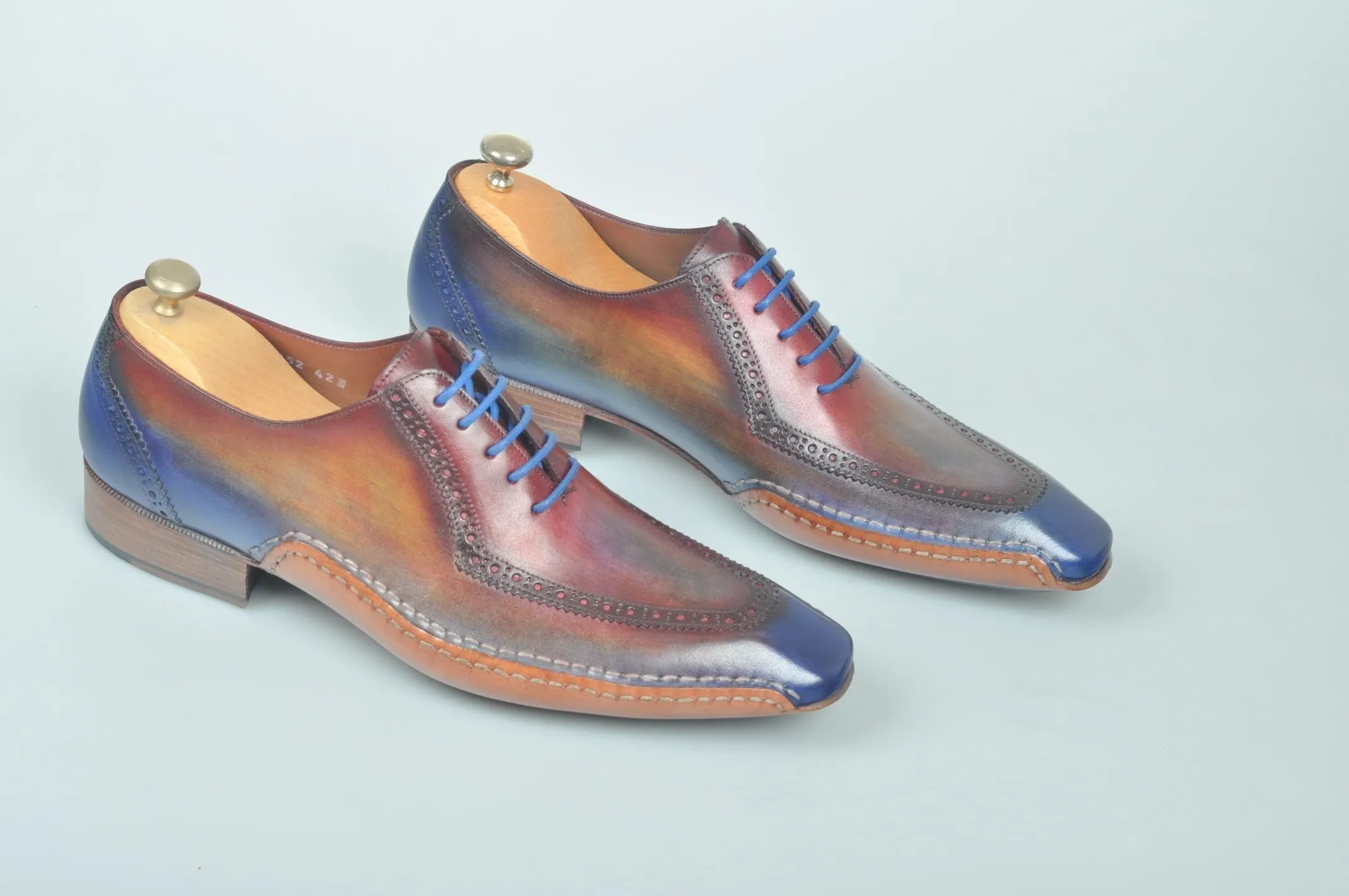 TucciPolo Handmade Luxury Multi-Color Brogue Side Handsewn Mens Italian Leather Oxford Shoes