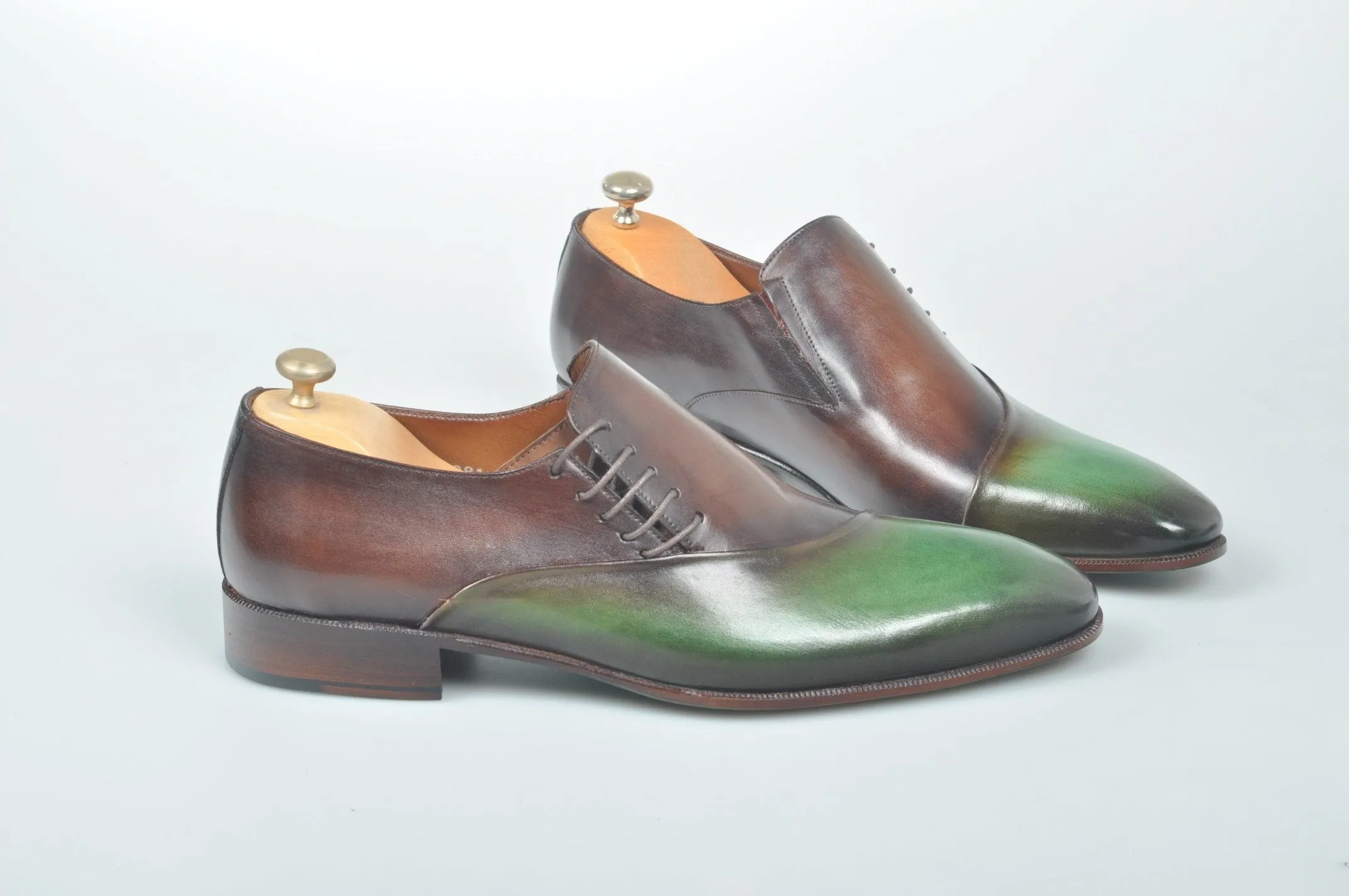 TucciPolo Handmade Luxury Two tone Green and Brown Mens Italian Leather Shoes