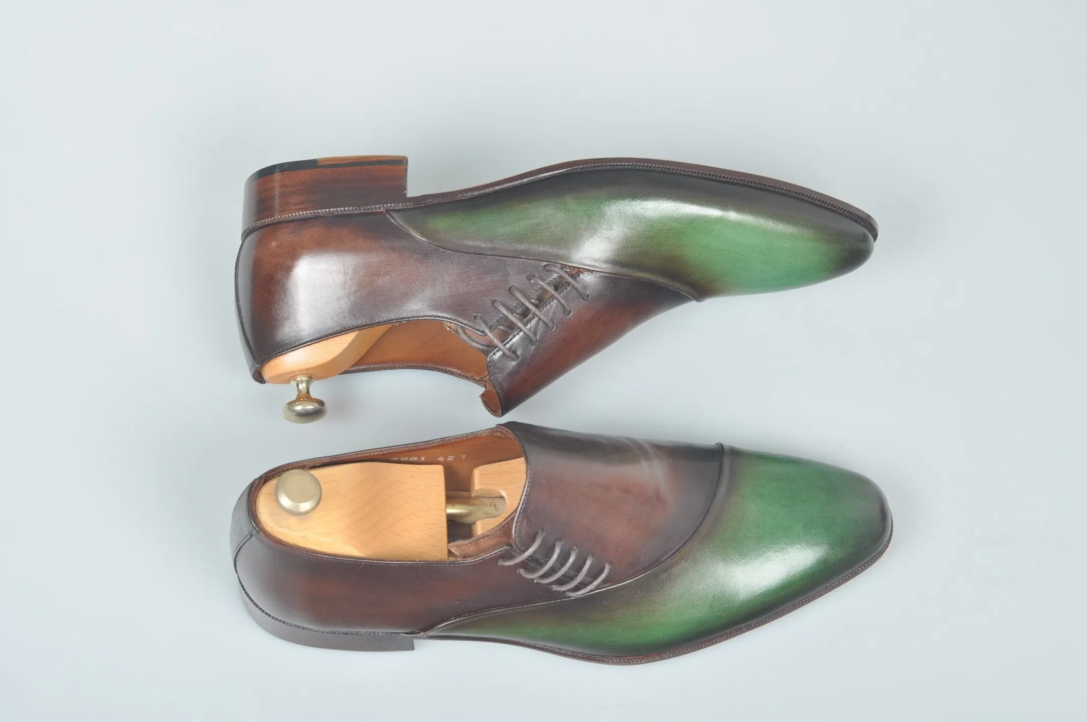 TucciPolo Handmade Luxury Two tone Green and Brown Mens Italian Leather Shoes