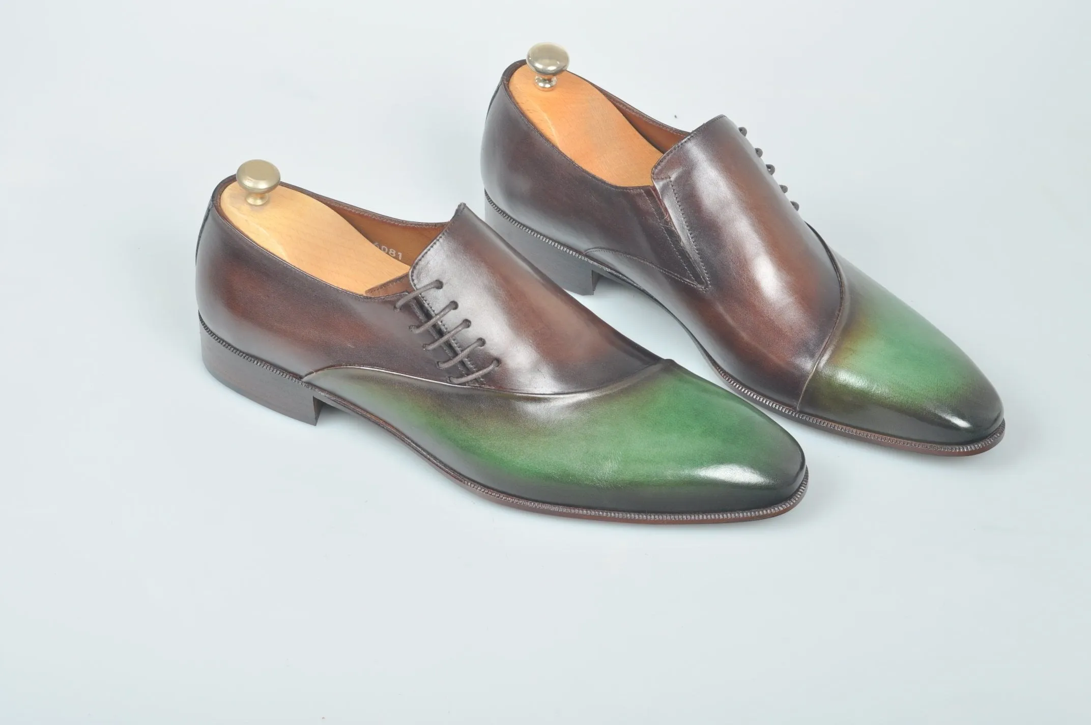 TucciPolo Handmade Luxury Two tone Green and Brown Mens Italian Leather Shoes