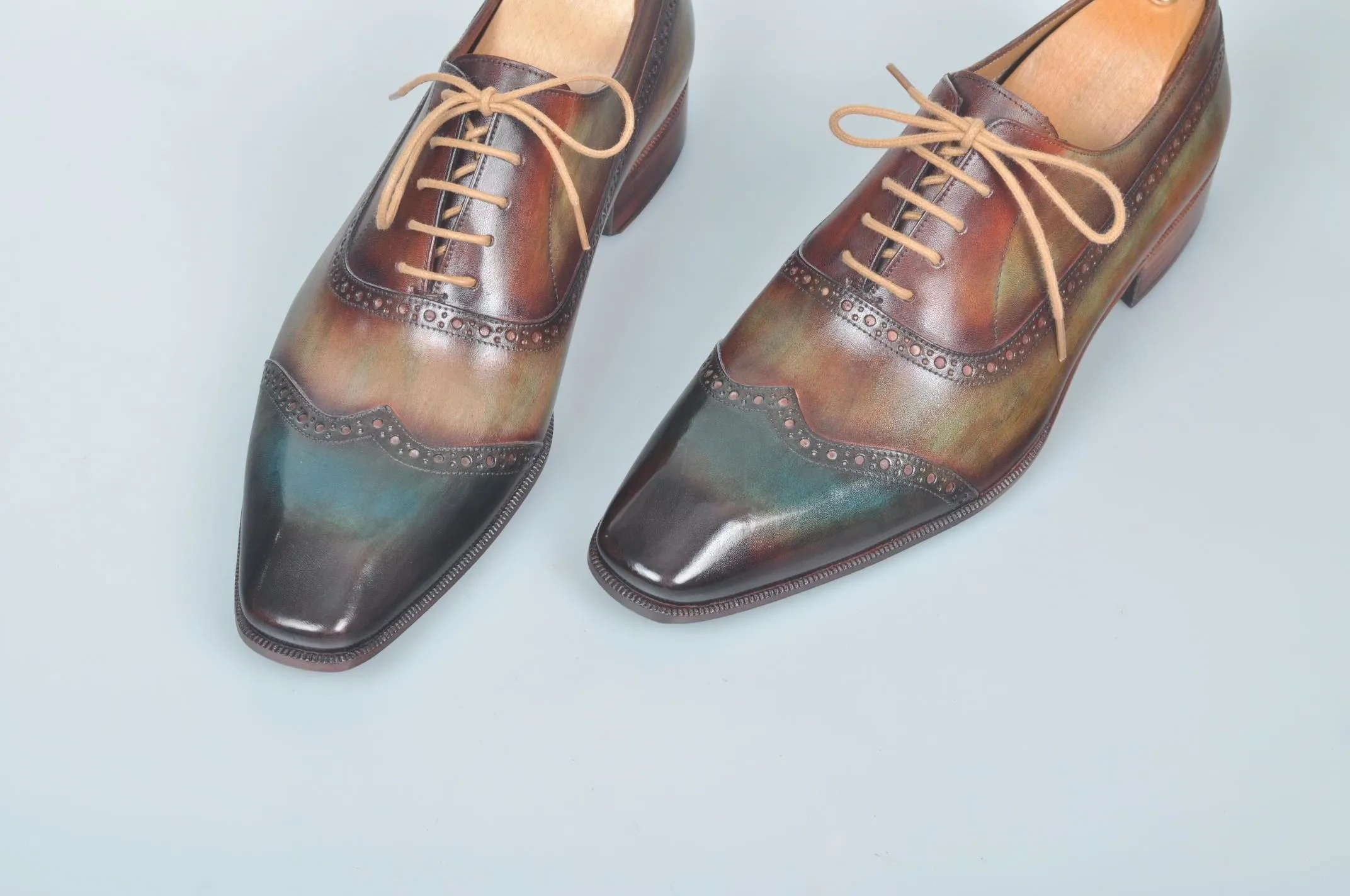 TucciPolo Handmade Luxury Wingtip Oxford Mens Italian Leather Shoes