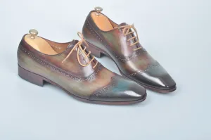 TucciPolo Handmade Luxury Wingtip Oxford Mens Italian Leather Shoes