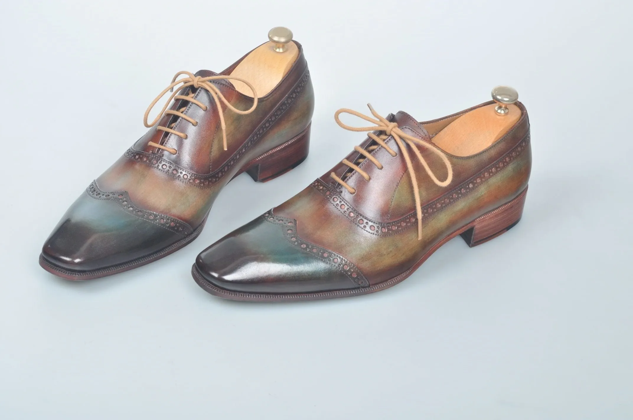 TucciPolo Handmade Luxury Wingtip Oxford Mens Italian Leather Shoes