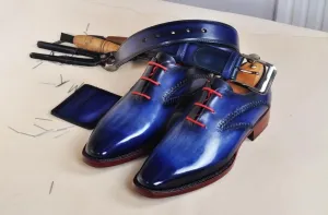 TucciPolo Handmade Mens Elegant Style HandWelted Italian Navy Calfskin Luxury Oxford Shoe