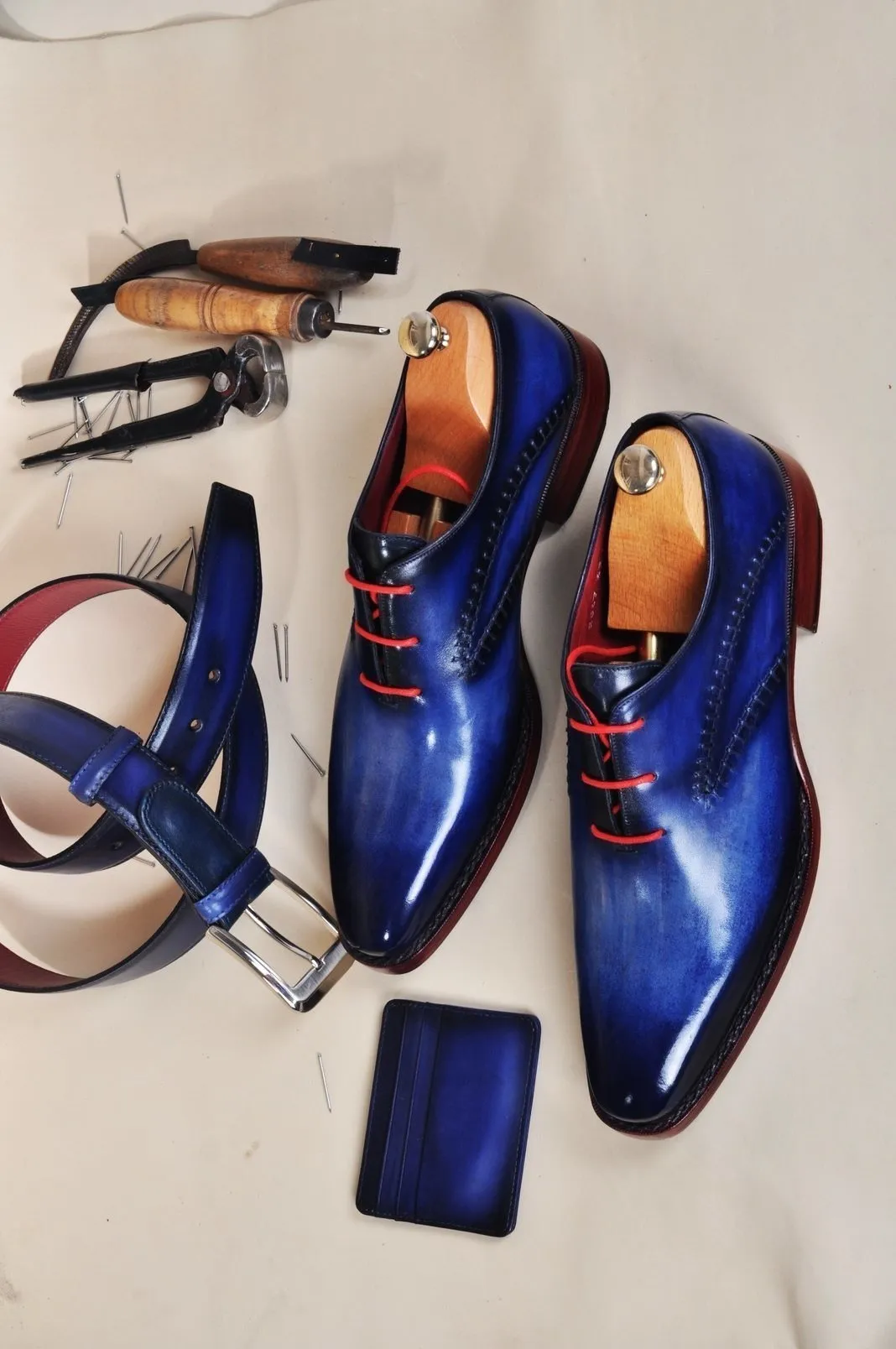 TucciPolo Handmade Mens Elegant Style HandWelted Italian Navy Calfskin Luxury Oxford Shoe
