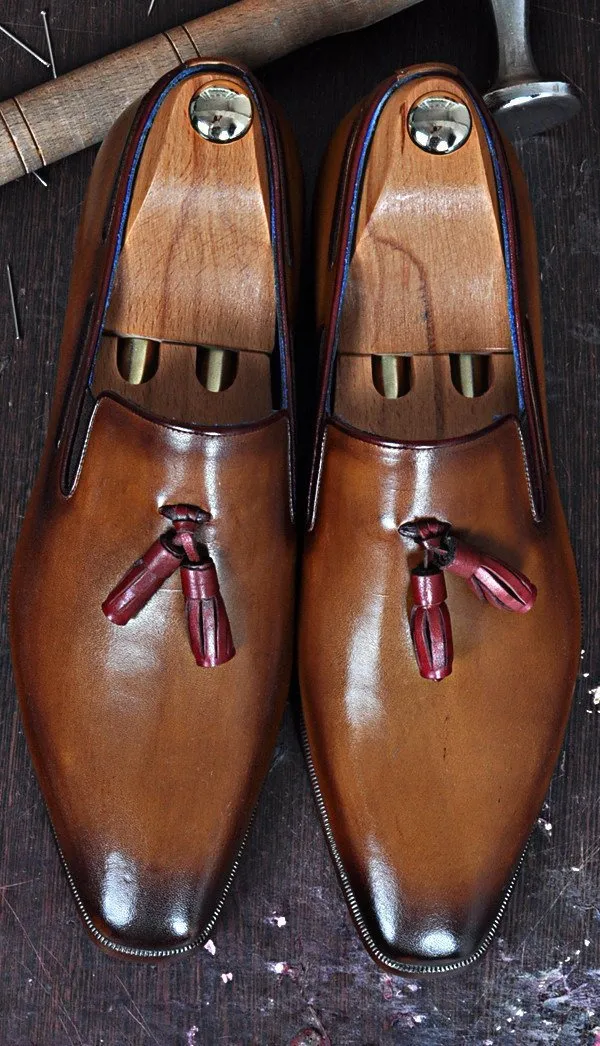 TucciPolo Karl Classic Mens Italian Leather Loafer with Tassels Handmade Shoes