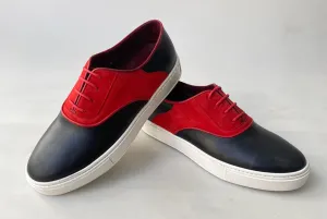 TucciPolo Limited Edition Mens Handcrafted Two tone Black and Red leather Dress Sneaker