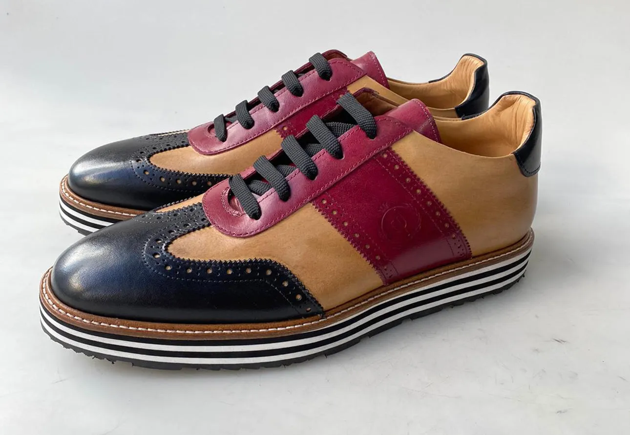 TucciPolo Limited Edition Sporty Handmade Italian Leather Black-Red Casual Sneaker for Men