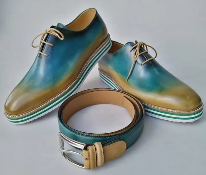 TucciPolo Limited Edition Sporty Handmade Italian Leather Multi-Color Oxford Style Casual Sneaker