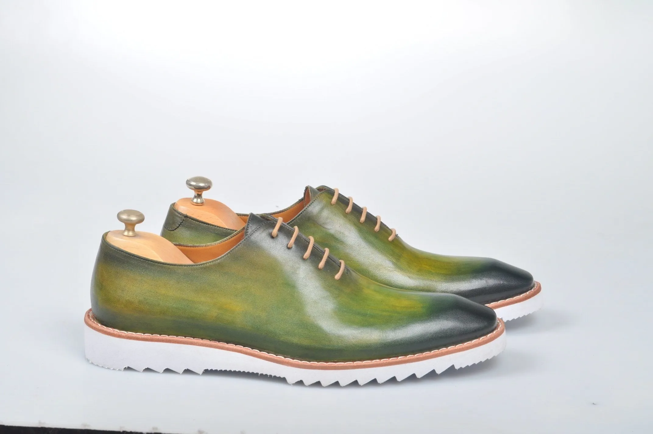 TucciPolo Limited Edition Sporty Handmade Luxury Greenish Mens Italian Leather Oxford Style Sneaker