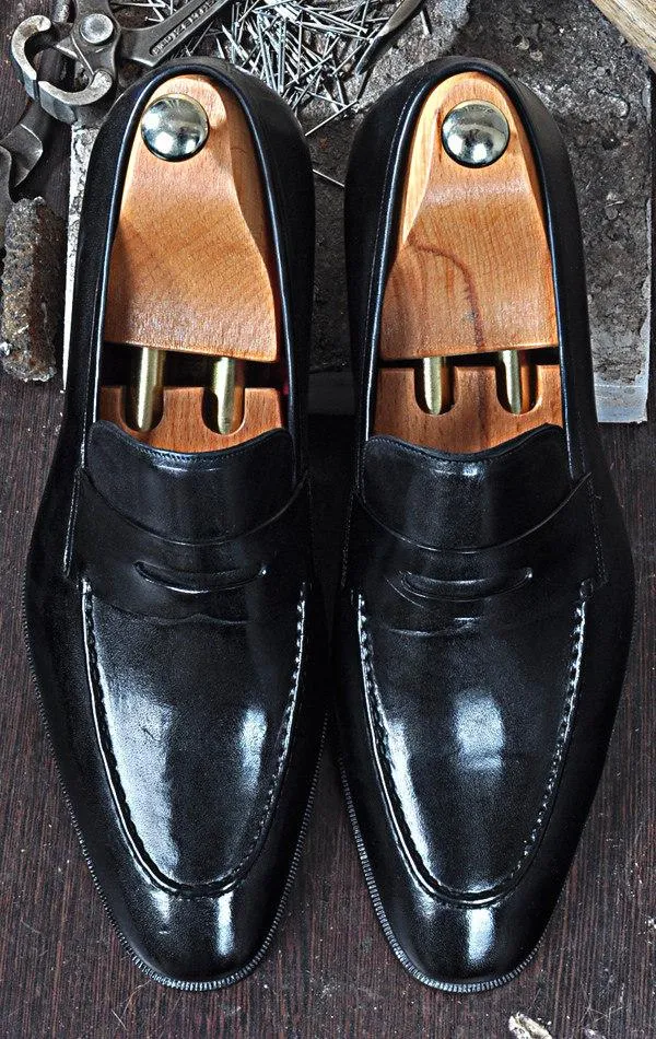 TucciPolo Luma Classic Elegant Black Italian Leather Mens Luxury Loafer Handmade Shoe