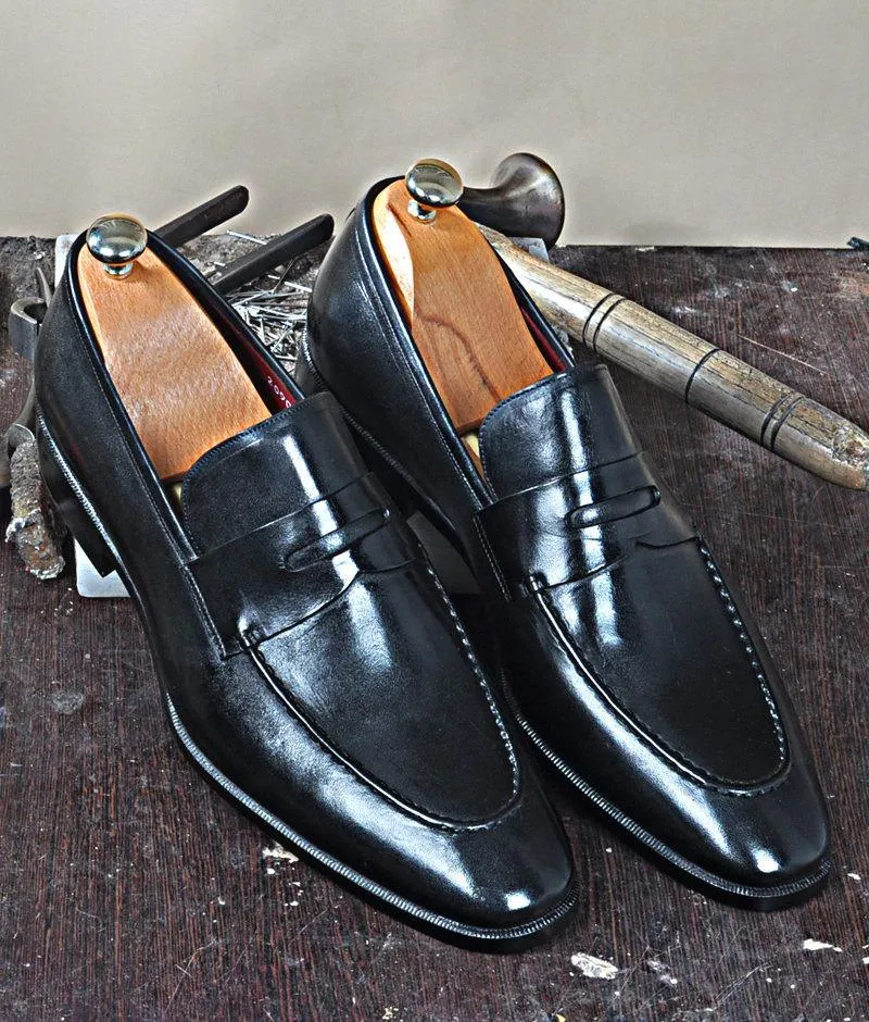 TucciPolo Luma Classic Elegant Black Italian Leather Mens Luxury Loafer Handmade Shoe