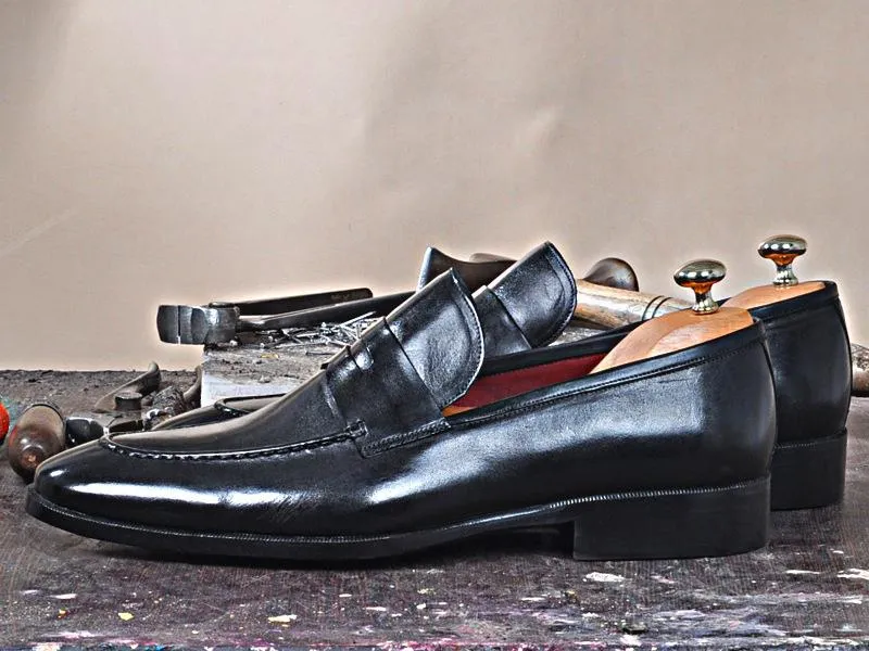 TucciPolo Luma Classic Elegant Black Italian Leather Mens Luxury Loafer Handmade Shoe