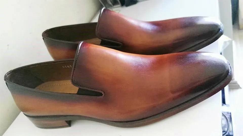 TucciPolo Mens Classic Italian leather Handmade Slip-on Tan Carnel Loafers Shoes
