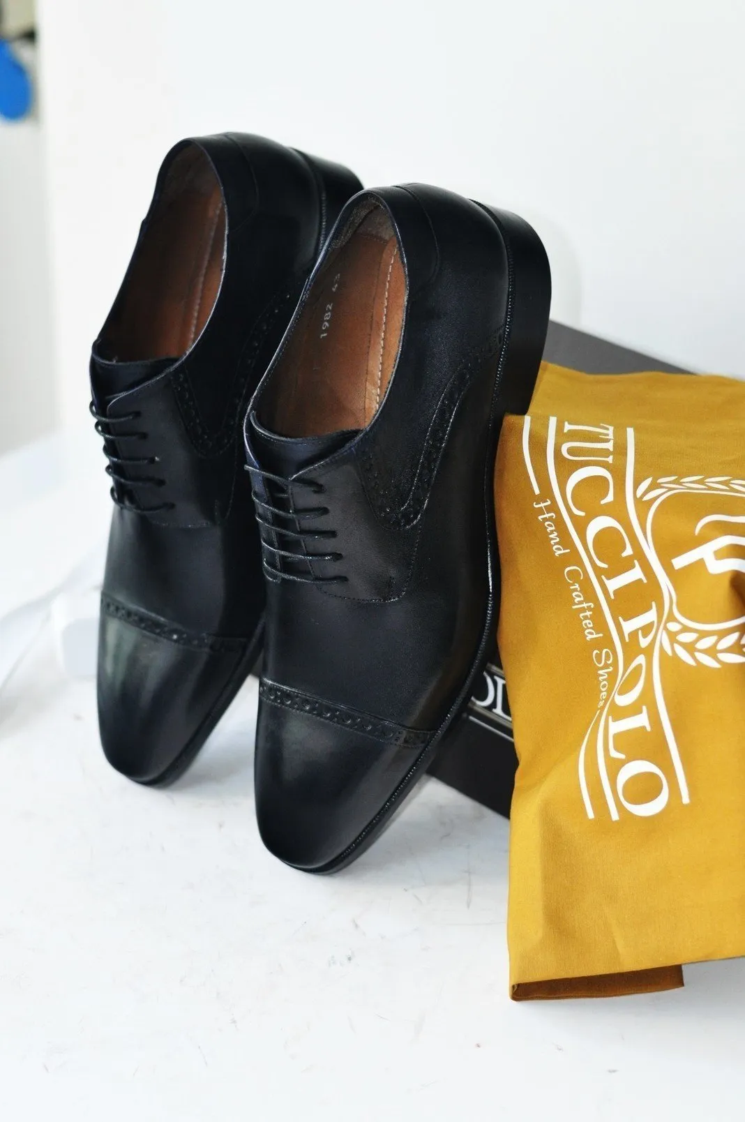 TucciPolo Mens Derby Style Handcrafted Black Leather Luxury Shoes
