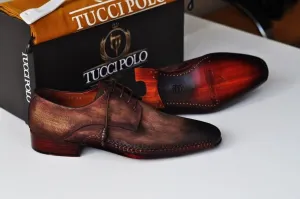 TucciPolo Mens Derby Style Luxury Shoe - Side Handsewn Bleached Brown Suede Upper and Leather Sole