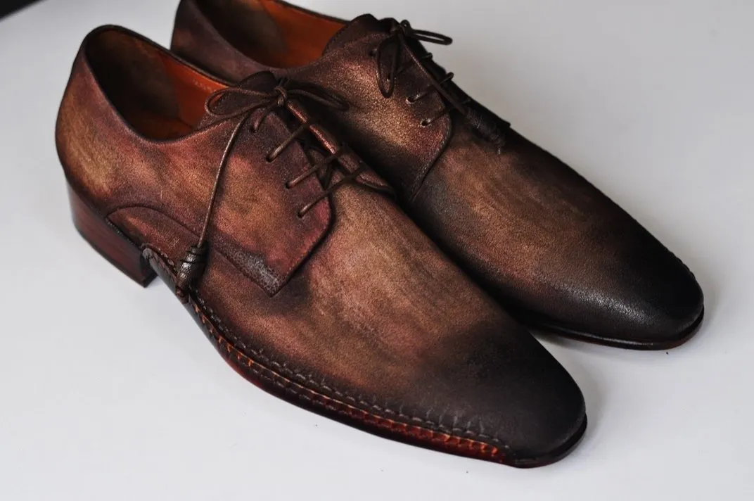 TucciPolo Mens Derby Style Luxury Shoe - Side Handsewn Bleached Brown Suede Upper and Leather Sole