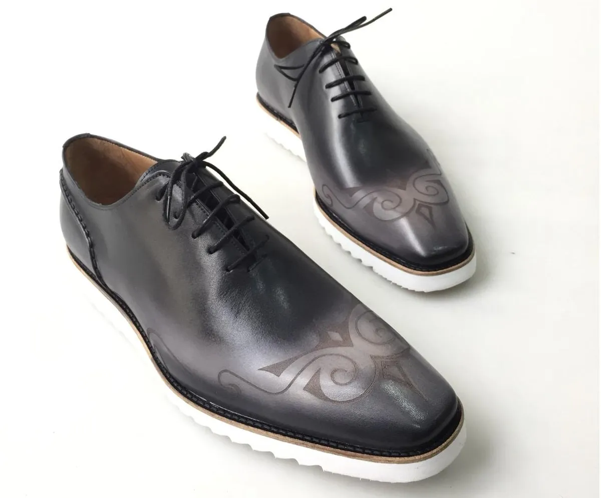 TucciPolo Mens Exclusive Handmade Italian Calf Skin Leather Black Oxford Style Casual Sneaker Dress Shoes