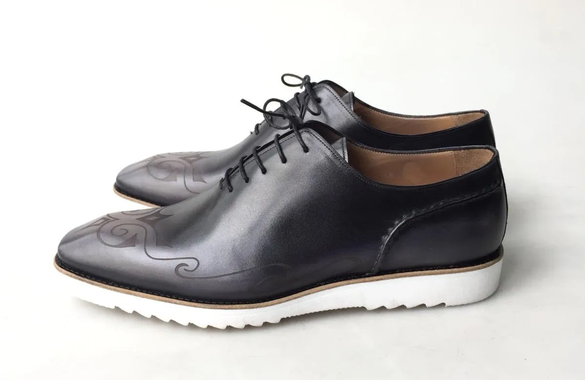 TucciPolo Mens Exclusive Handmade Italian Calf Skin Leather Black Oxford Style Casual Sneaker Dress Shoes