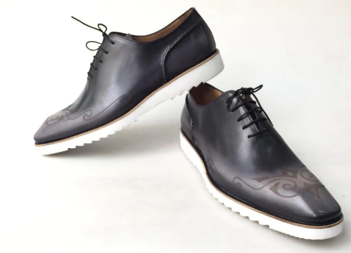 TucciPolo Mens Exclusive Handmade Italian Calf Skin Leather Black Oxford Style Casual Sneaker Dress Shoes