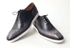 TucciPolo Mens Exclusive Handmade Italian Calf Skin Leather Black Oxford Style Casual Sneaker Dress Shoes