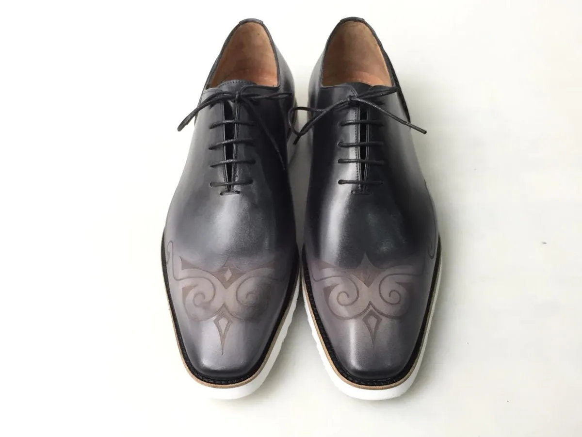 TucciPolo Mens Exclusive Handmade Italian Calf Skin Leather Black Oxford Style Casual Sneaker Dress Shoes
