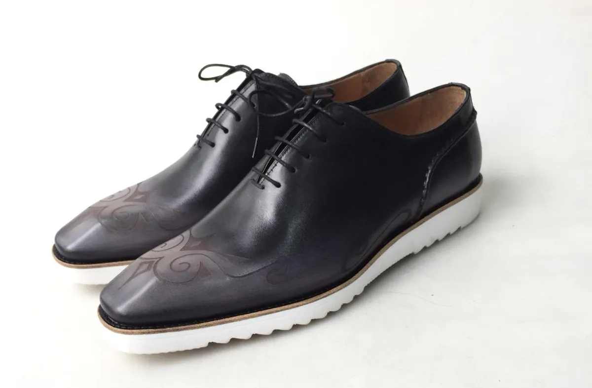 TucciPolo Mens Exclusive Handmade Italian Calf Skin Leather Black Oxford Style Casual Sneaker Dress Shoes