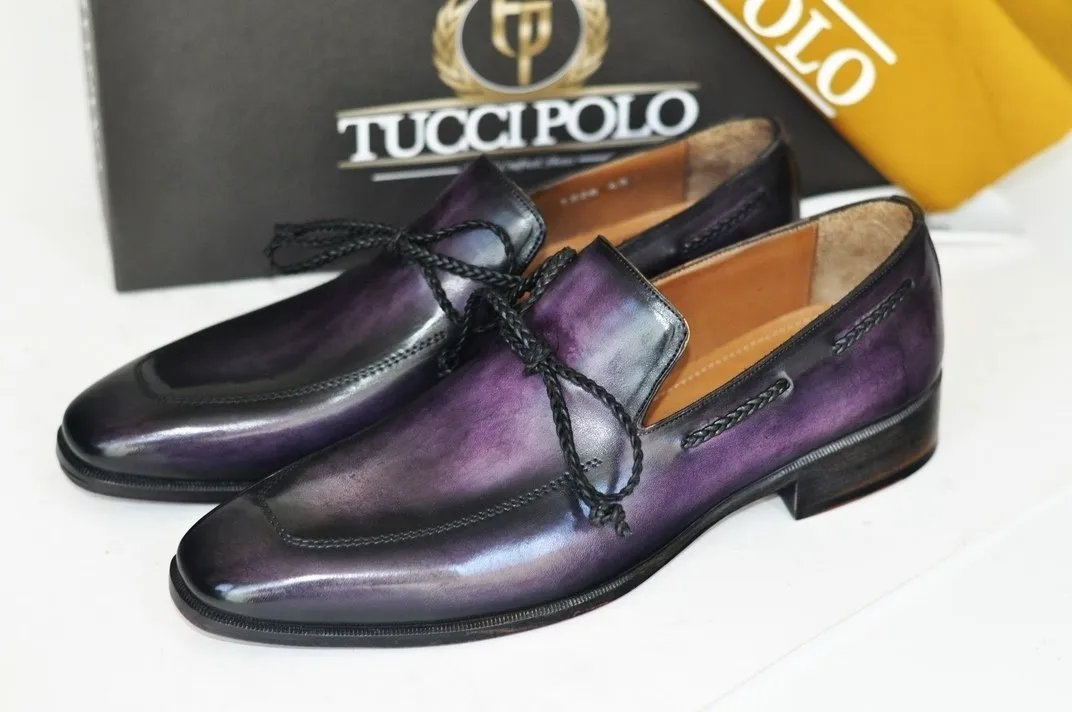TucciPolo Mens Handcrafted Purple Italian Calfskin Luxury Slip on Loafers