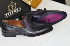 TucciPolo Mens Handcrafted Purple Italian Calfskin Luxury Slip on Loafers