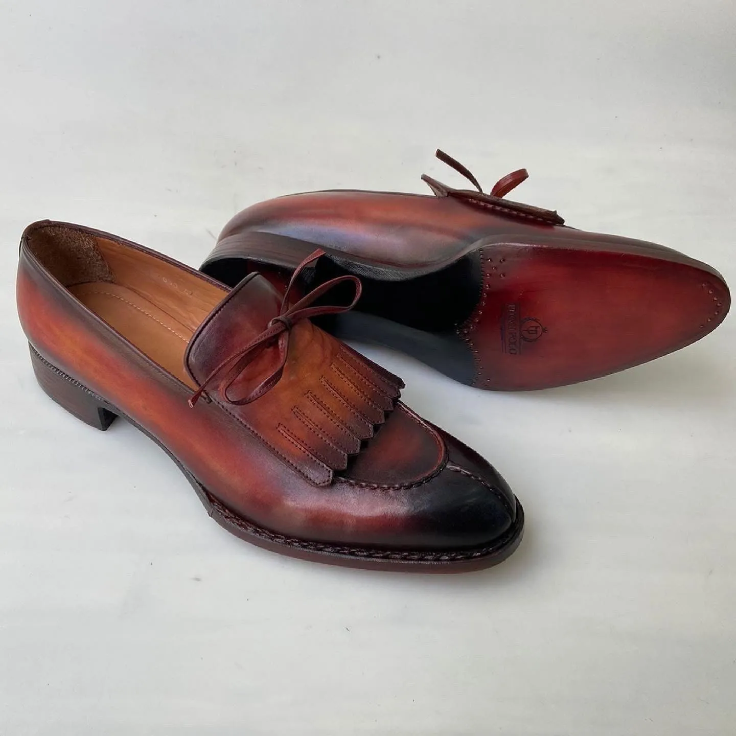 TucciPolo Mens Handcrafted Split Toe Hand Welted Stitched Chocolate-Brown Loafers