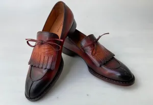 TucciPolo Mens Handcrafted Split Toe Hand Welted Stitched Chocolate-Brown Loafers