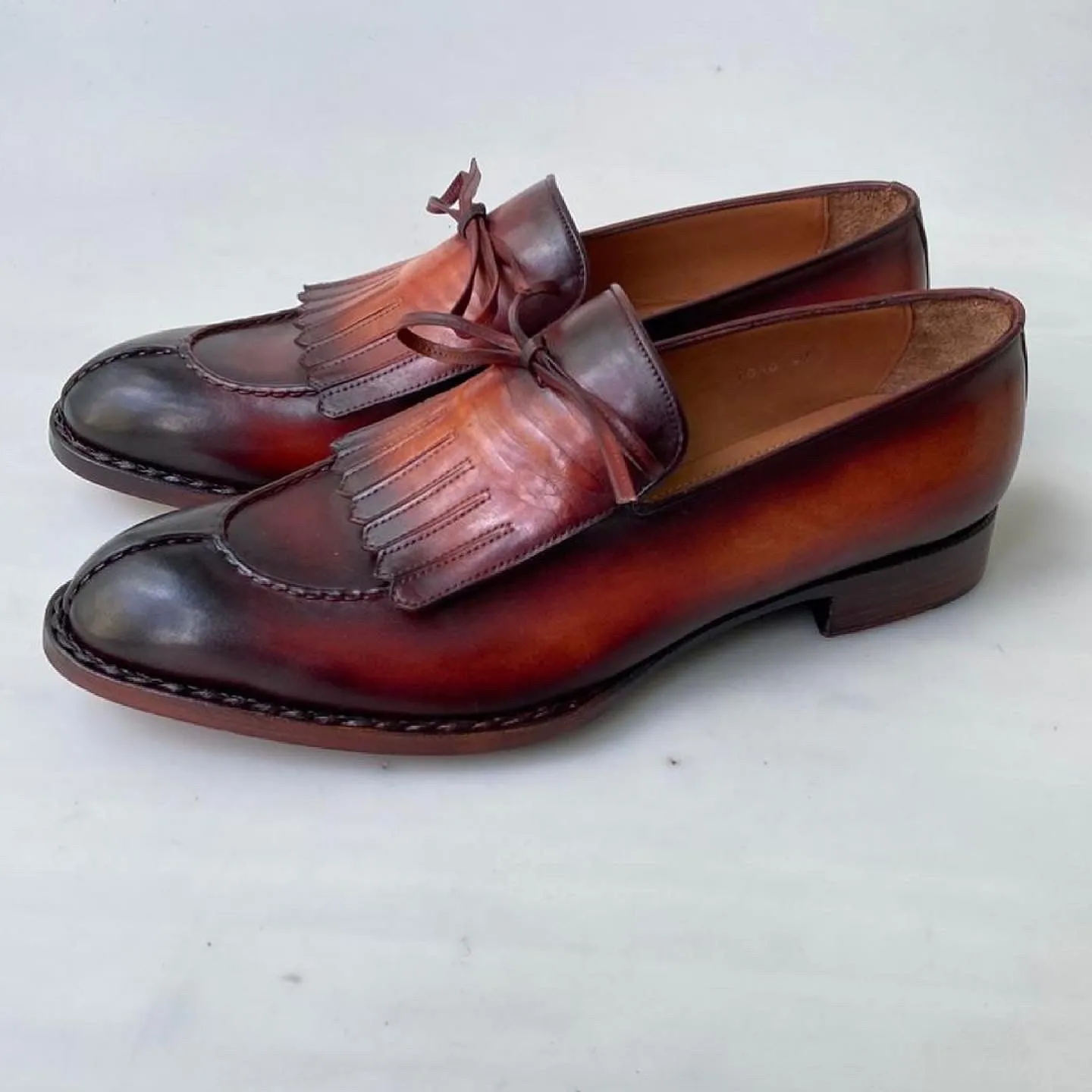 TucciPolo Mens Handcrafted Split Toe Hand Welted Stitched Chocolate-Brown Loafers
