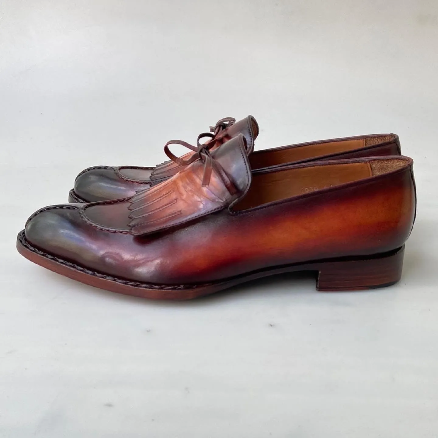 TucciPolo Mens Handcrafted Split Toe Hand Welted Stitched Chocolate-Brown Loafers