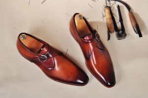 TucciPolo Mens Handmade Brown Monkstrap Luxury Leather Shoe
