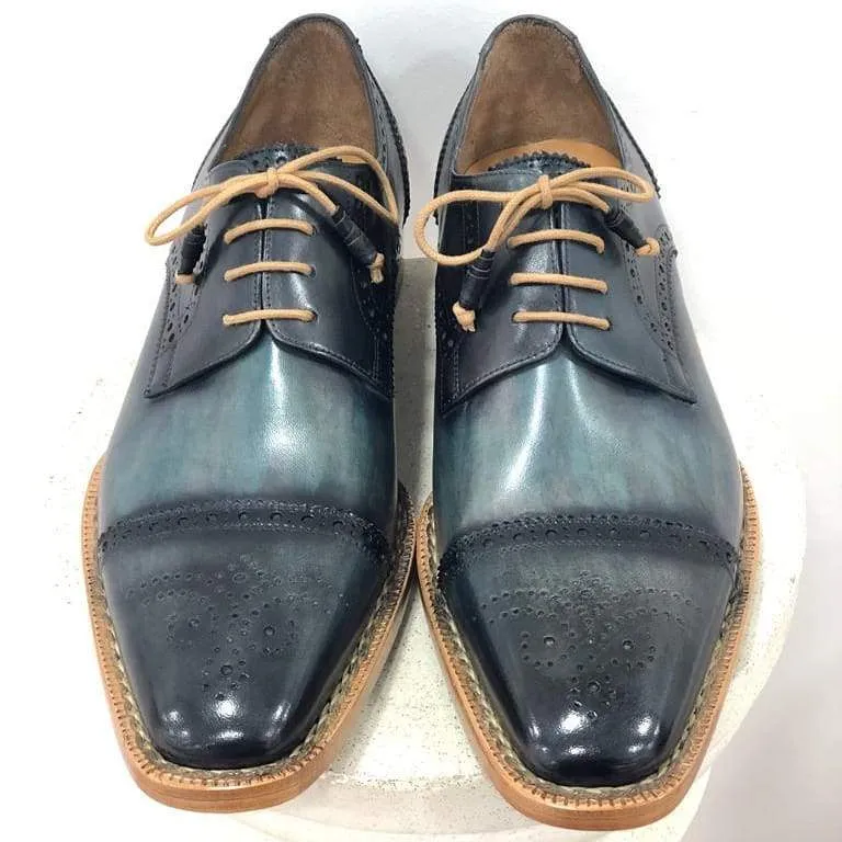 TucciPolo Mens Handmade Luxury Grey Handstitched Welted Derby Captoe Brogue Italian Leather Shoes