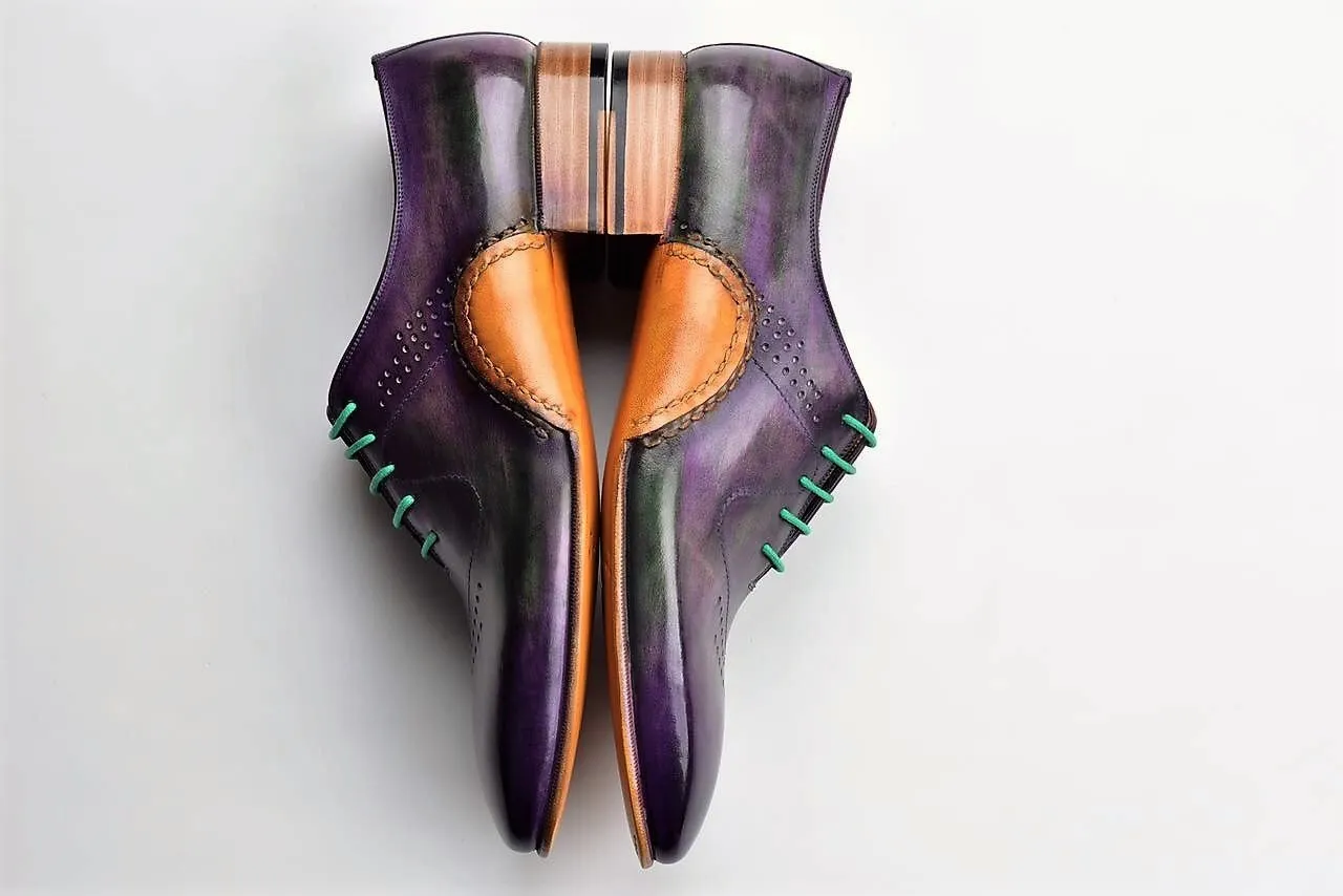 TucciPolo Mens Handmade Purple Oxfords Side Handsewn Welted Italian Leather Core Luxury Shoe