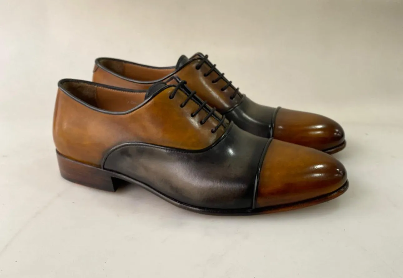 TucciPolo Mens Handmade two tone Brownish Grey Captoe Oxford Luxury Shoes