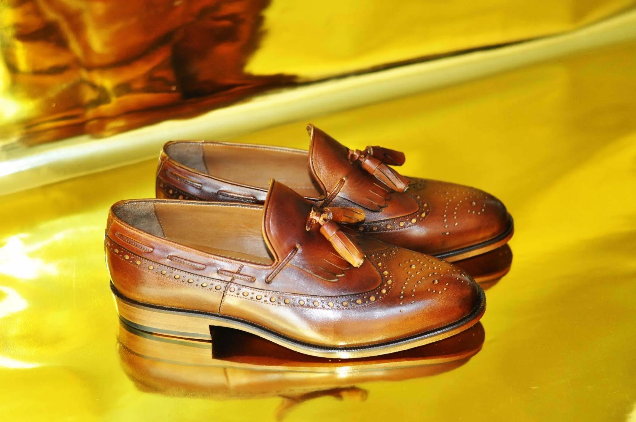 TucciPolo Mens Handmade Wingtip Brown Tassel Loafers Style Luxury Shoe