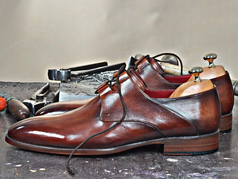 TucciPolo Mens Oxford Natural Handmade Classic Brown Luxury Italian Leather Fashion Shoe