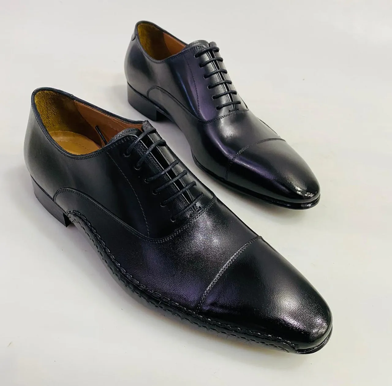 TucciPolo Mens Oxford Style Luxury Shoe - Side Handsewn Black Italian Calf Skin Leather Upper Dress Shoe