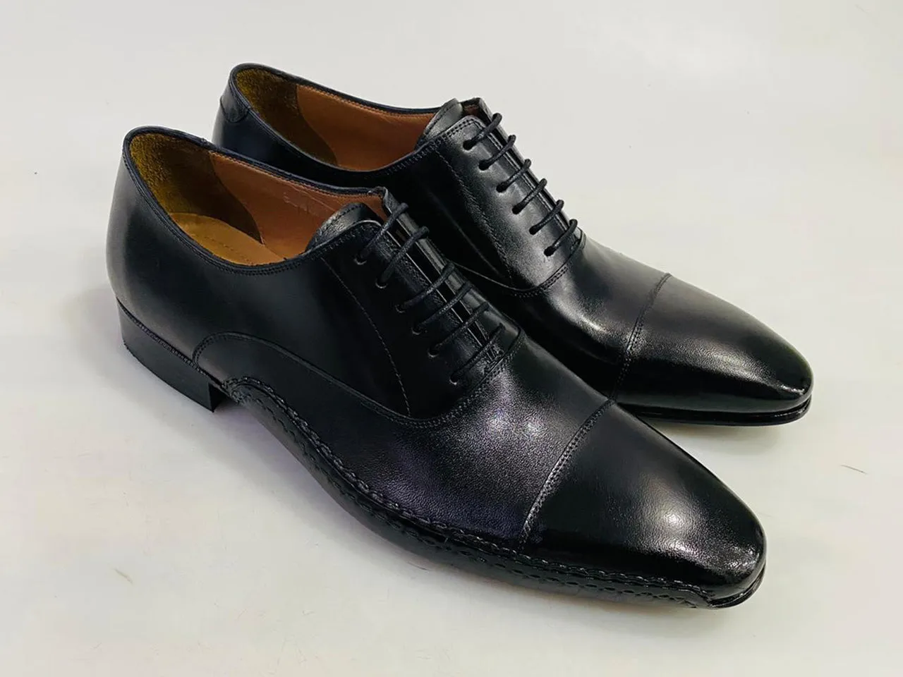 TucciPolo Mens Oxford Style Luxury Shoe - Side Handsewn Black Italian Calf Skin Leather Upper Dress Shoe