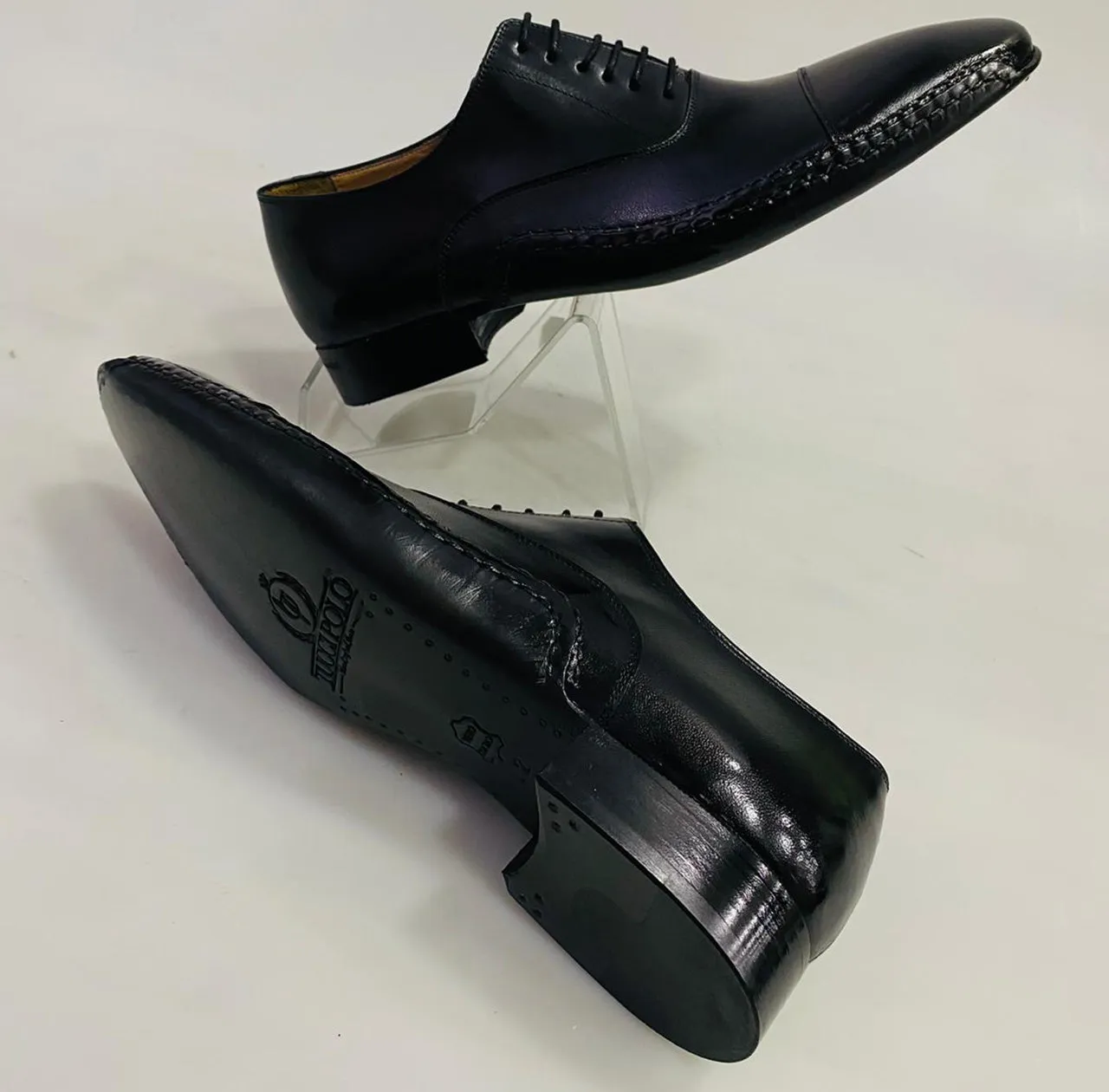 TucciPolo Mens Oxford Style Luxury Shoe - Side Handsewn Black Italian Calf Skin Leather Upper Dress Shoe