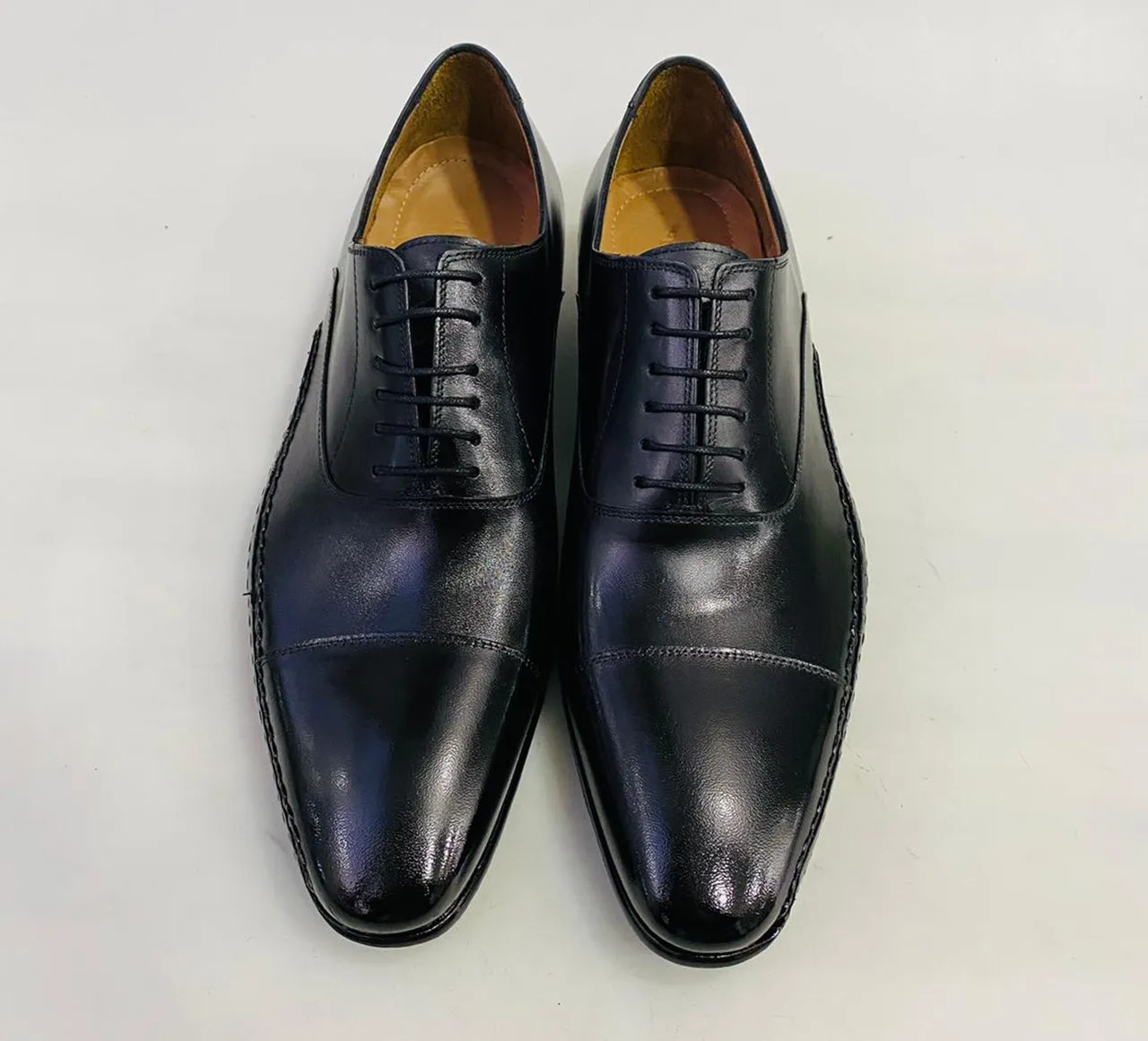 TucciPolo Mens Oxford Style Luxury Shoe - Side Handsewn Black Italian Calf Skin Leather Upper Dress Shoe