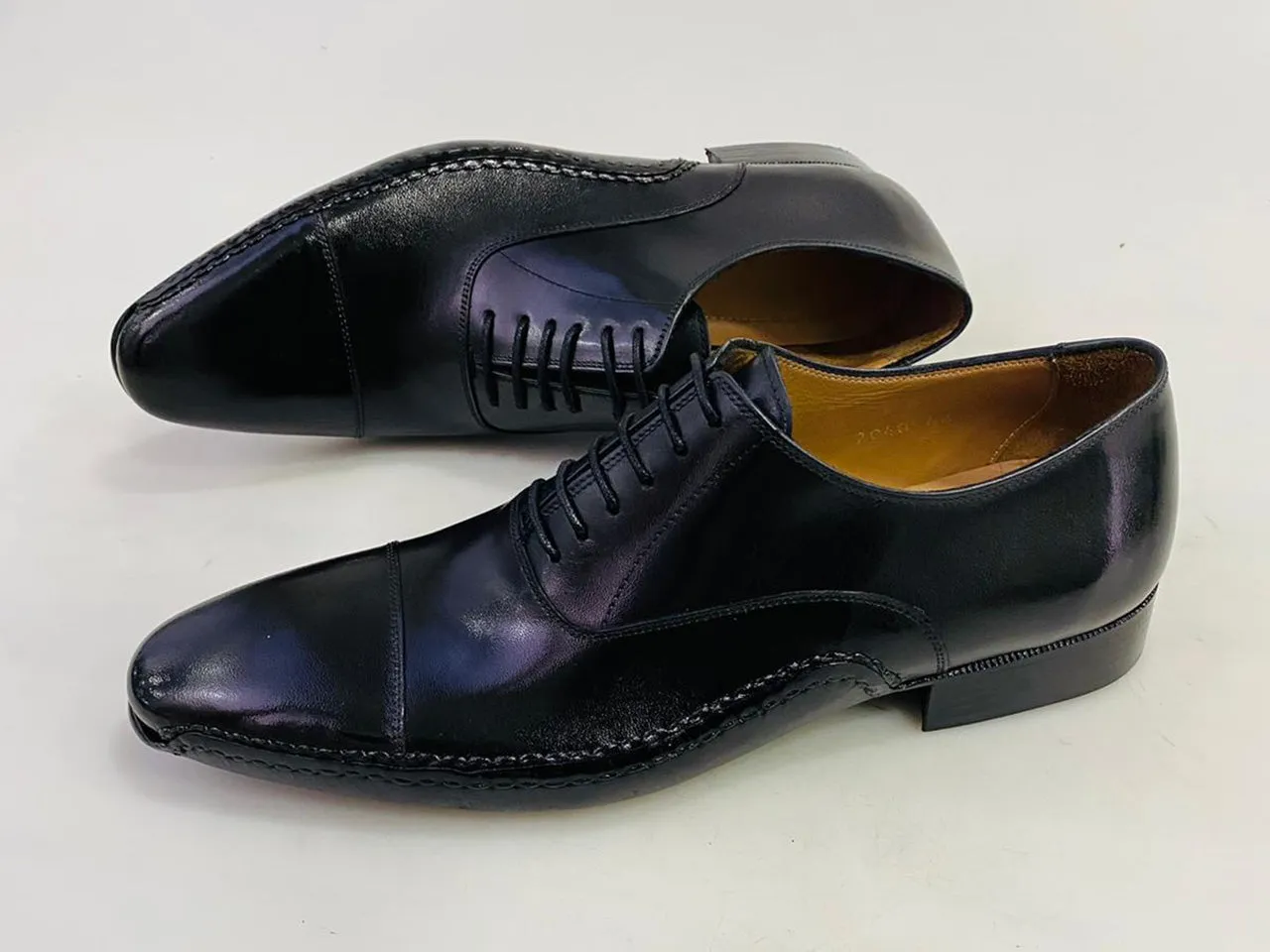 TucciPolo Mens Oxford Style Luxury Shoe - Side Handsewn Black Italian Calf Skin Leather Upper Dress Shoe