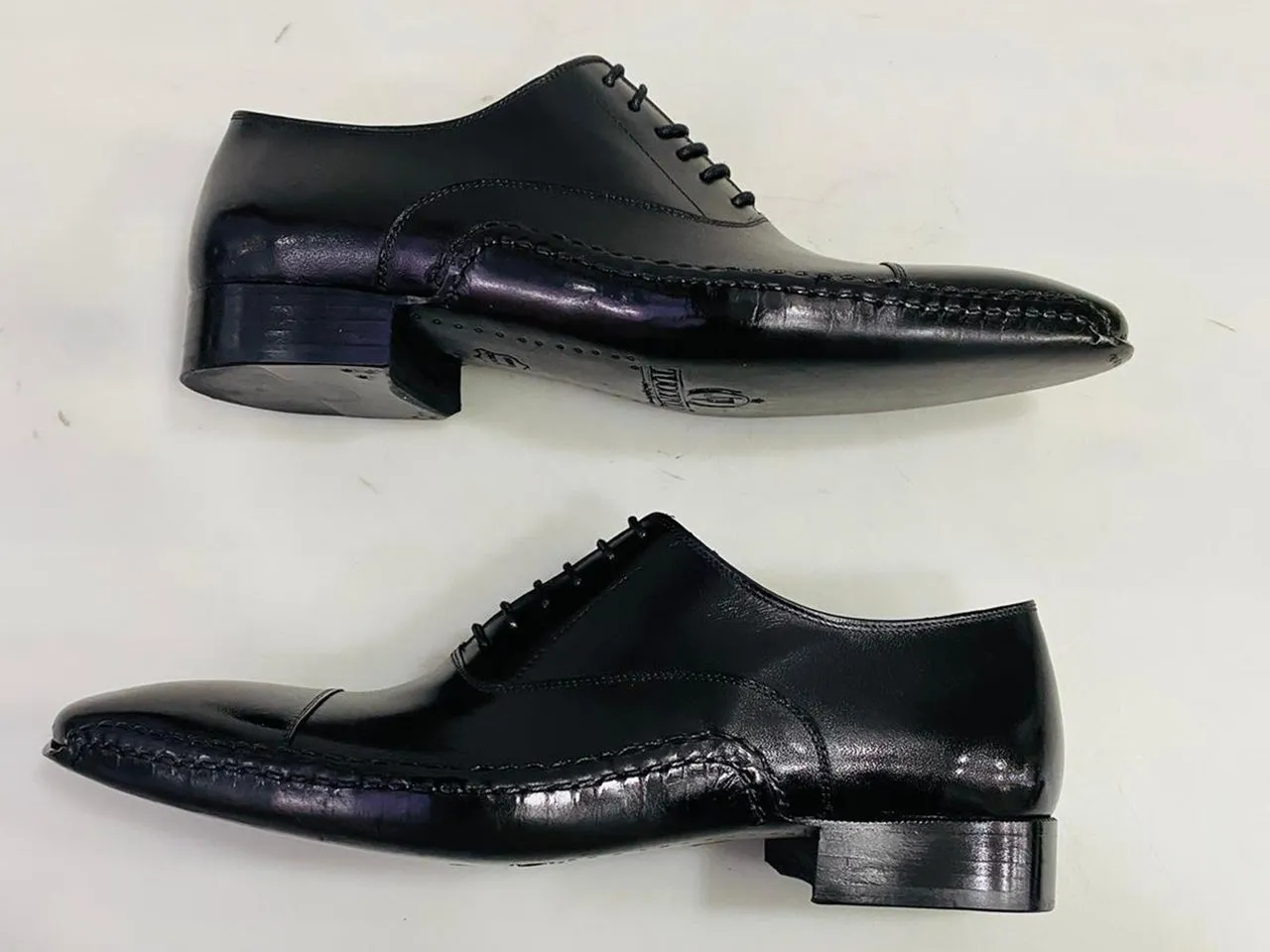 TucciPolo Mens Oxford Style Luxury Shoe - Side Handsewn Black Italian Calf Skin Leather Upper Dress Shoe