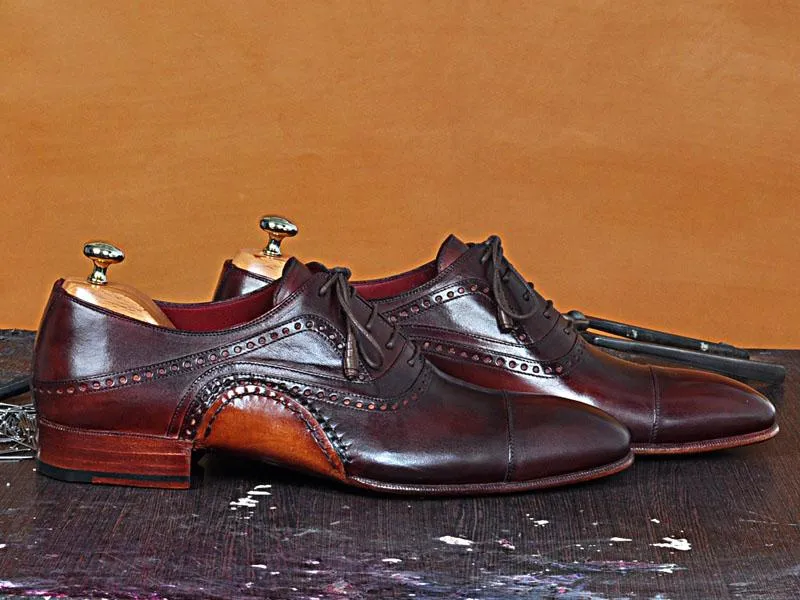 TucciPolo Mens Oxfords Burgundy Naturally Tanned Calfskin Handmade Welted Italian Leather Core Luxury Shoe